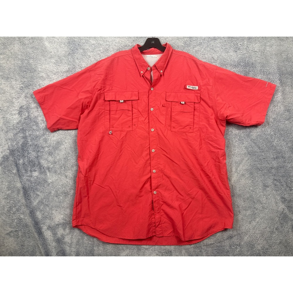 Columbia Mens 2XT Red PFG Bahama II Short Sleeve Fishing Shirt Nylon